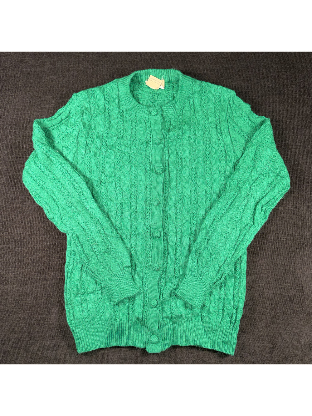 Vintage Cotton Pink Stuff Co Green Cable Knit Cardigan Sweater Medium